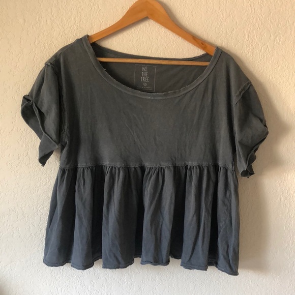Free People Tops - Free People Washed Slate Gray Short Sleeve Peplum Tee